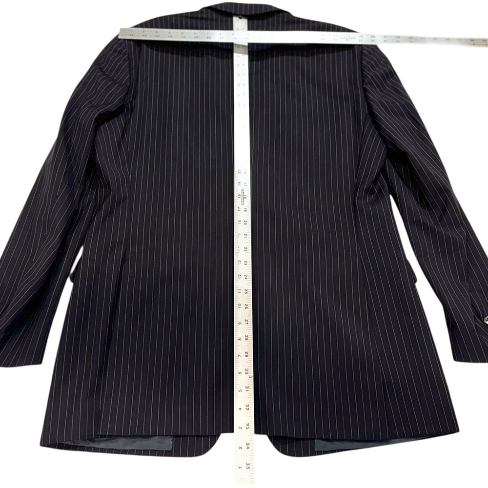 Ermenegildo Zegna Mens Blazer Jacket Navy Blue Striped Wool Sport Coat 44L USA - Picture 8 of 10